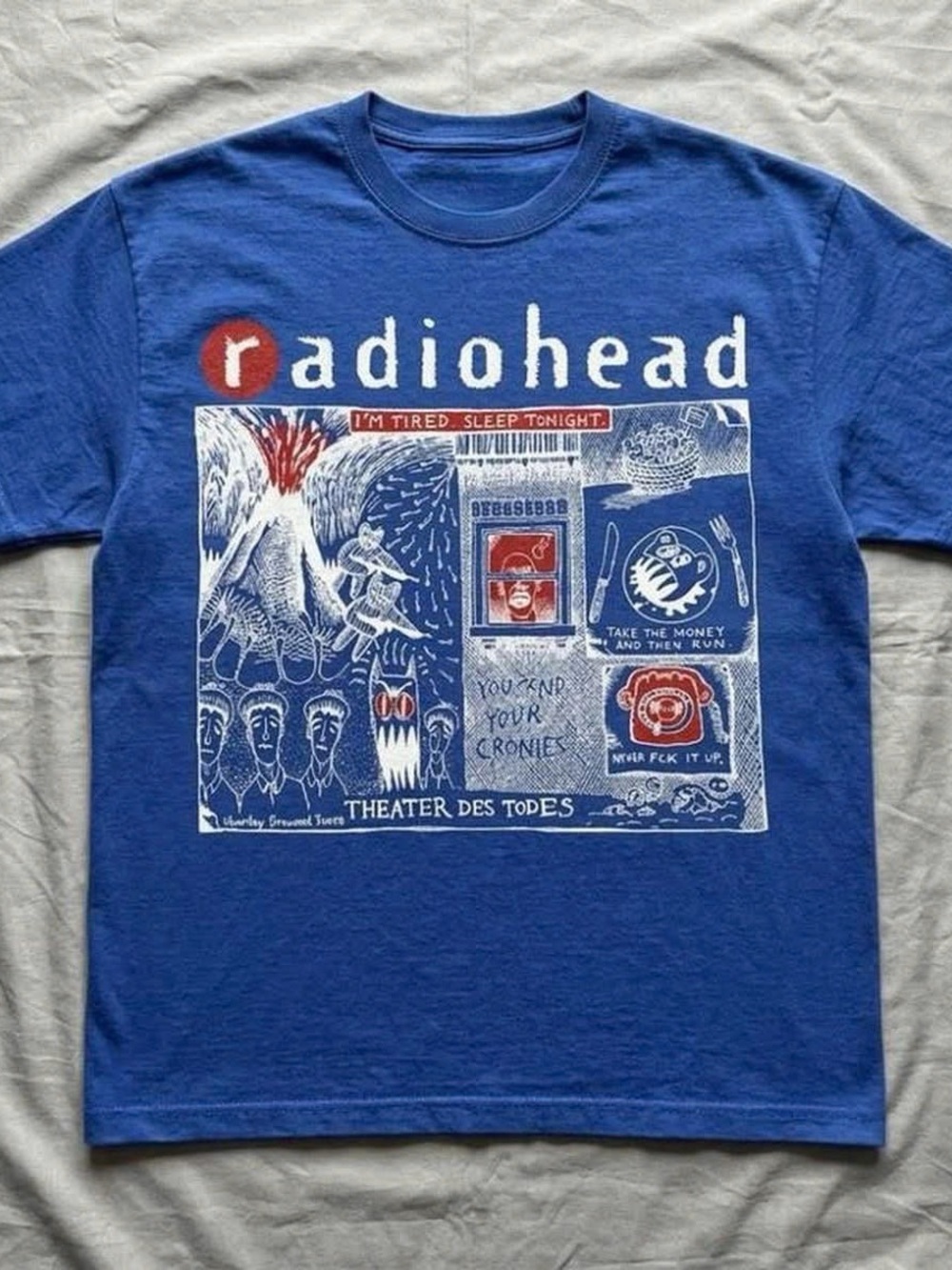 Gildan Blue Radiohead Graphic Tee with White & Red Print